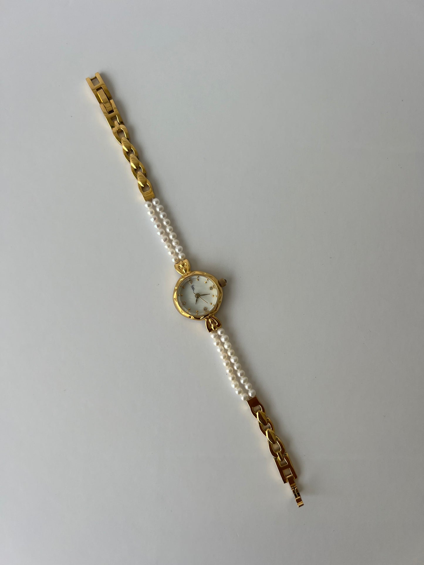 Vintage Gold Plated 2 Pearl Womens Watch Small Face