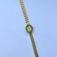 Green Accent Womens Oval Classic Vintage Quartz Watch Wristwatch Gold tone