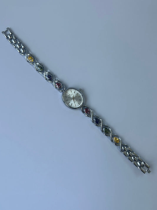 Vintage Colorful Diamond Silver Women’s Watch Small Face