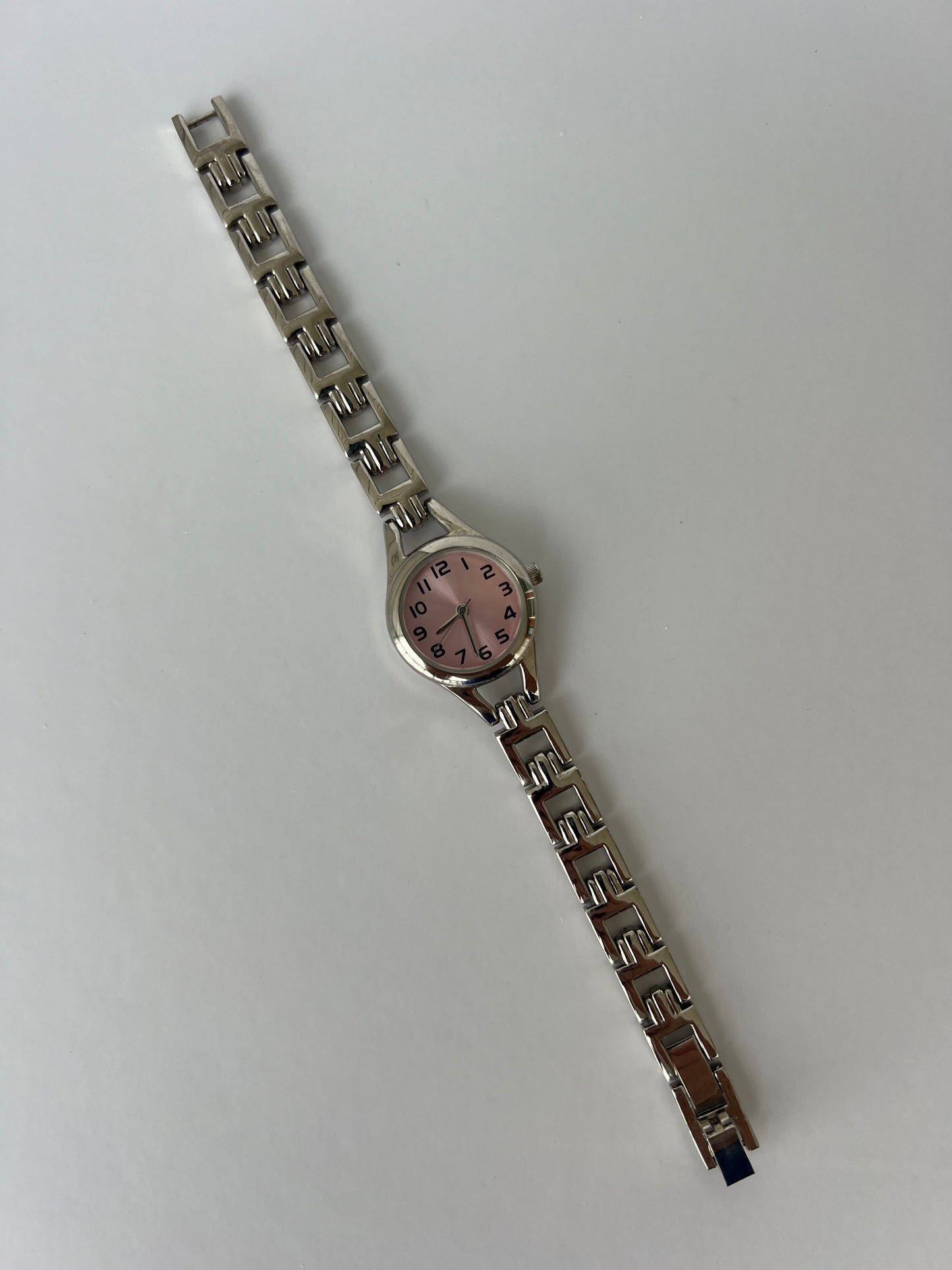 Vintage Rare Pink and Silver Round Face Womens Watch