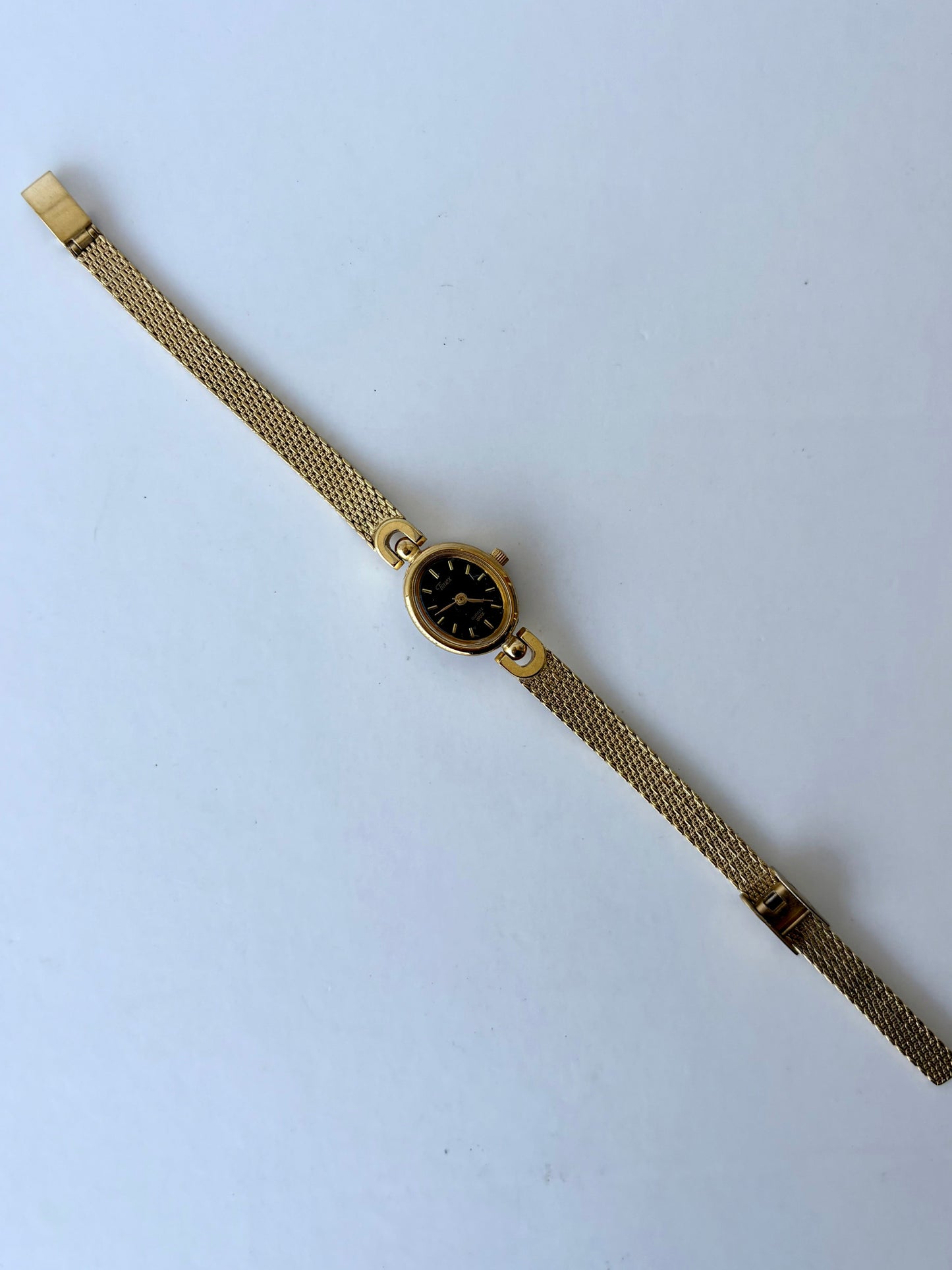 Rare Vintage Dainty Small Face Gold Watch with Black Dial