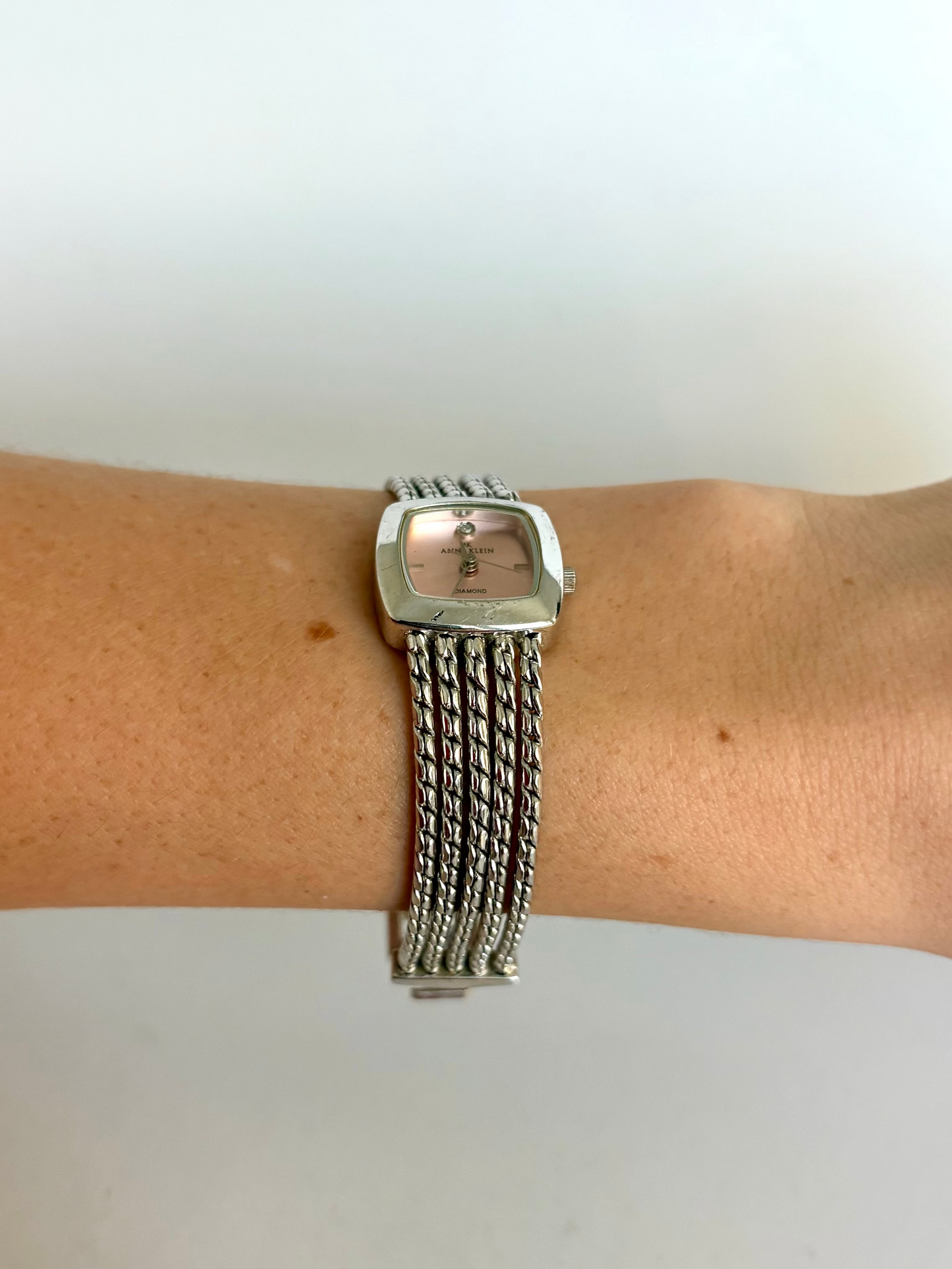 Rare Vintage Unique Silver Watch with Pink Dial