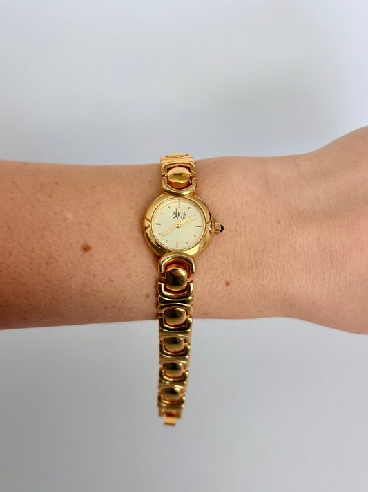 Rare Vintage Gold Toned Circle Dial Womens Watch