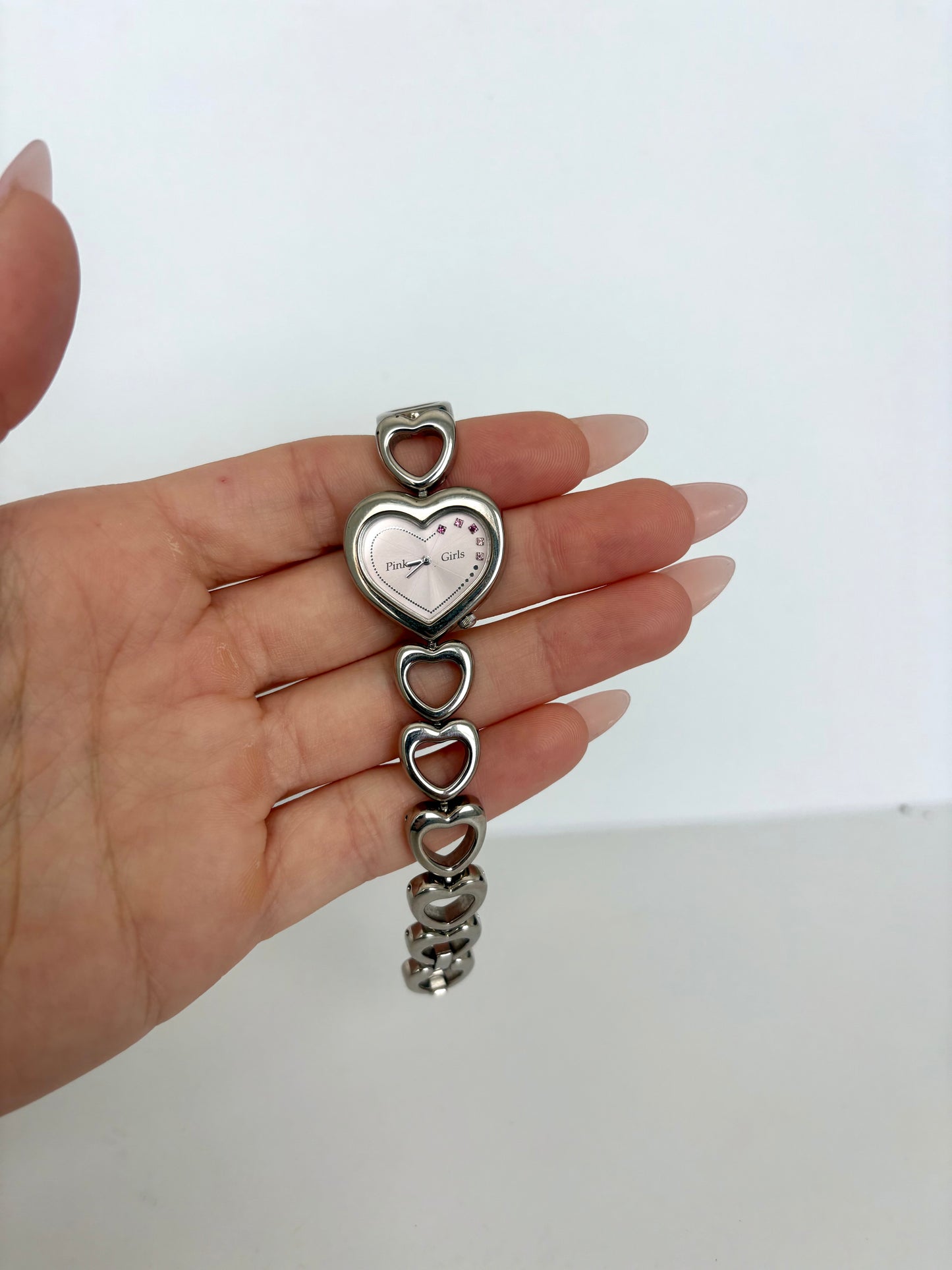 Rare Vintage Silver Heart Details with Pink Dial Womens Watch