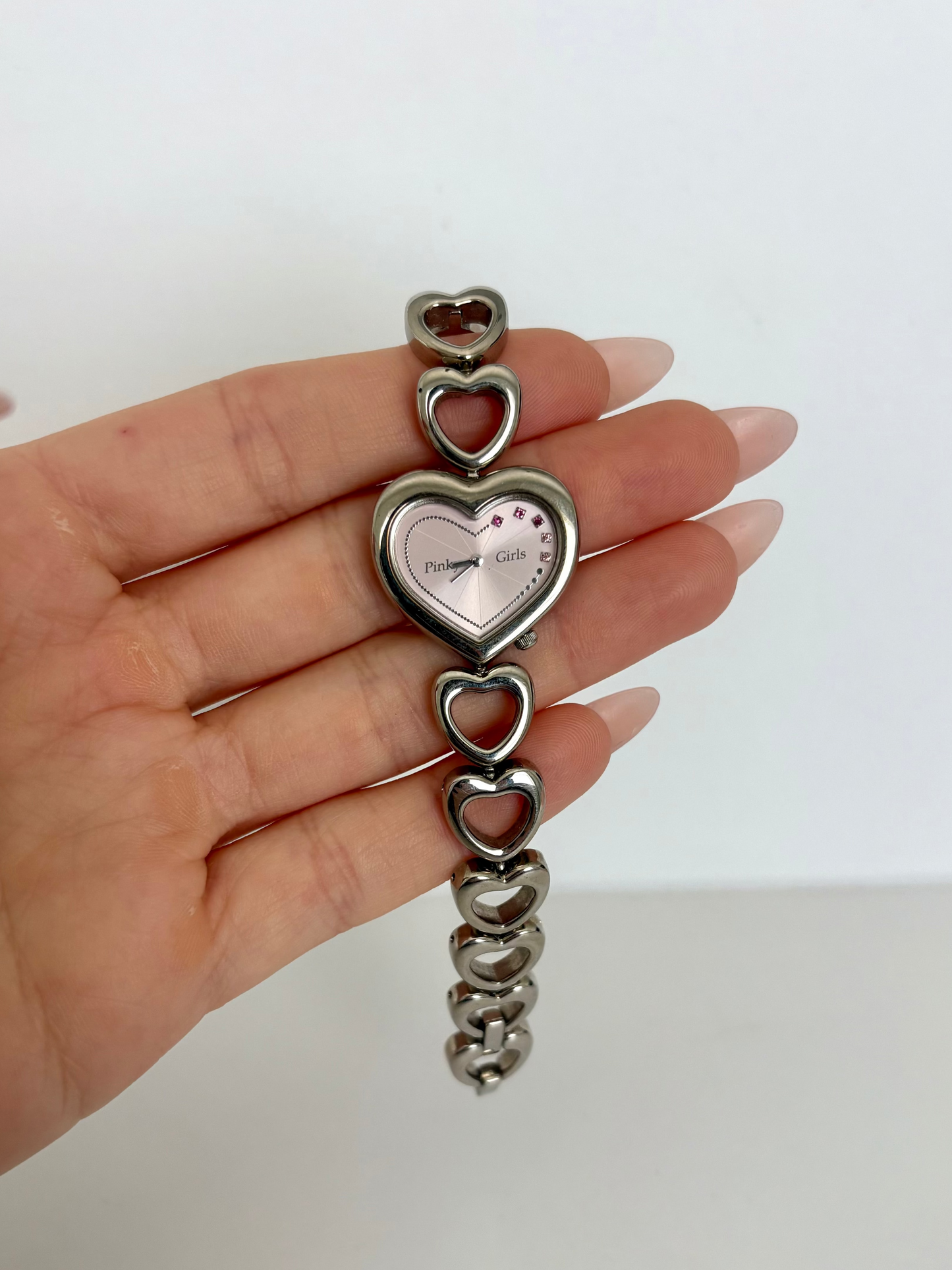 Rare Vintage Silver Heart Details with Pink Dial Womens Watch