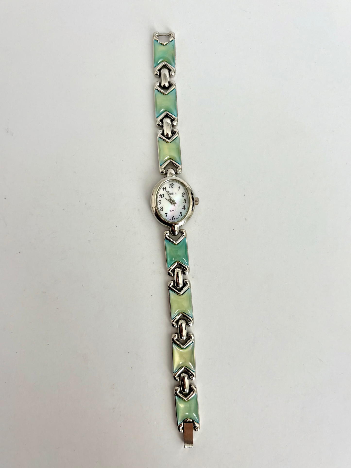 Rare Vintage Silver with Green Detail Womens Watch