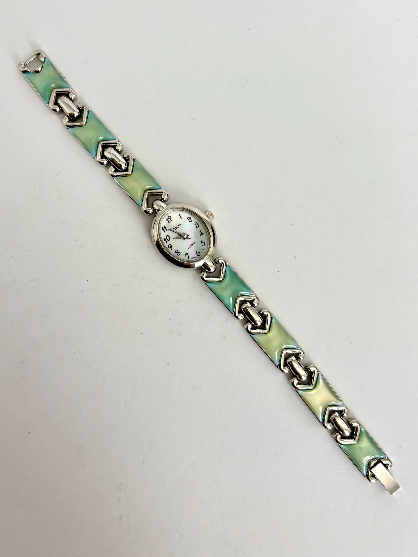 Rare Vintage Silver with Green Detail Womens Watch