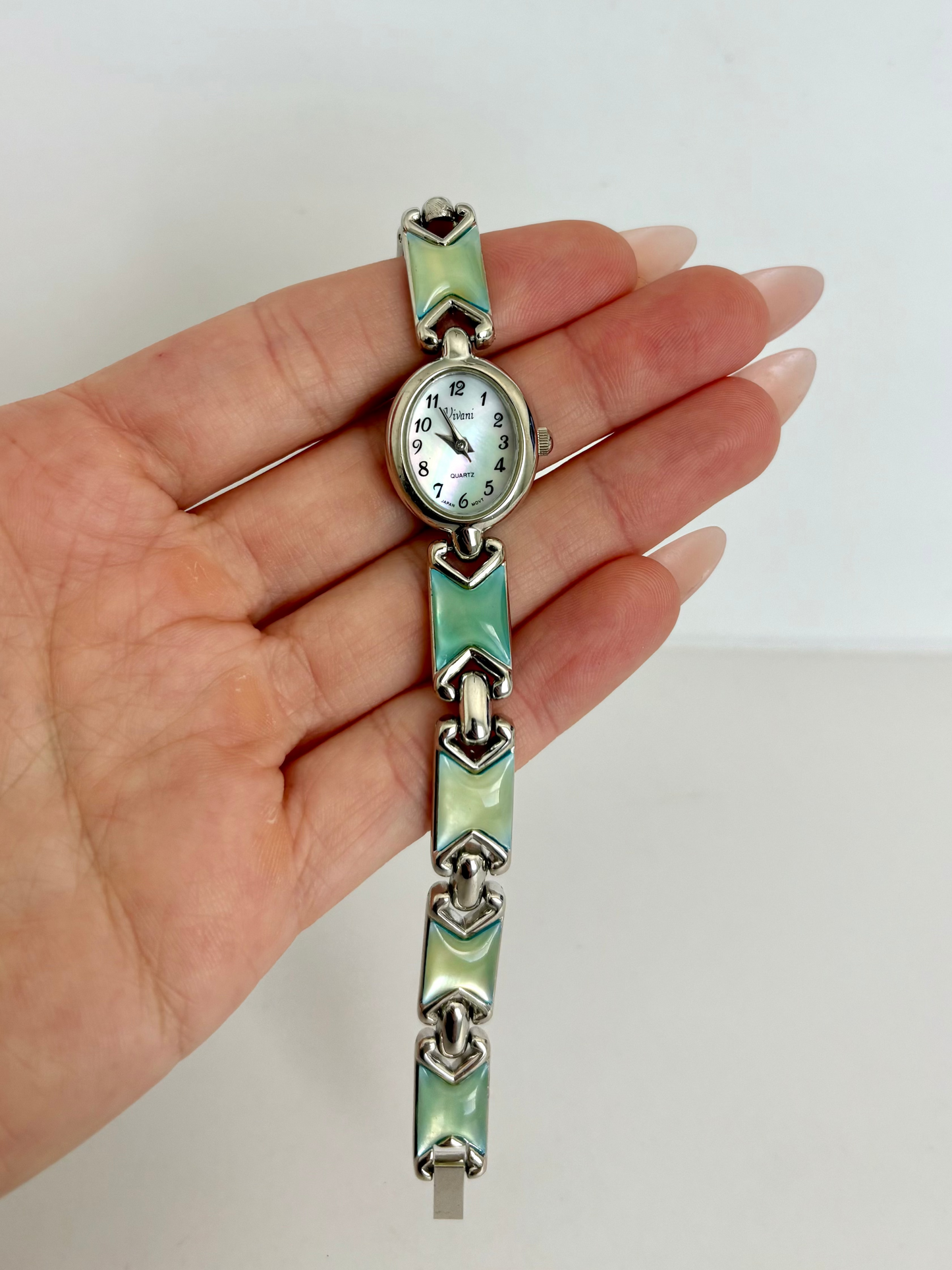 Rare Vintage Silver with Green Detail Womens Watch