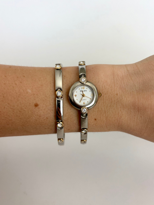 Rare Vintage Silver with Gold Detail Two Toned Womens Watch with Bracelet