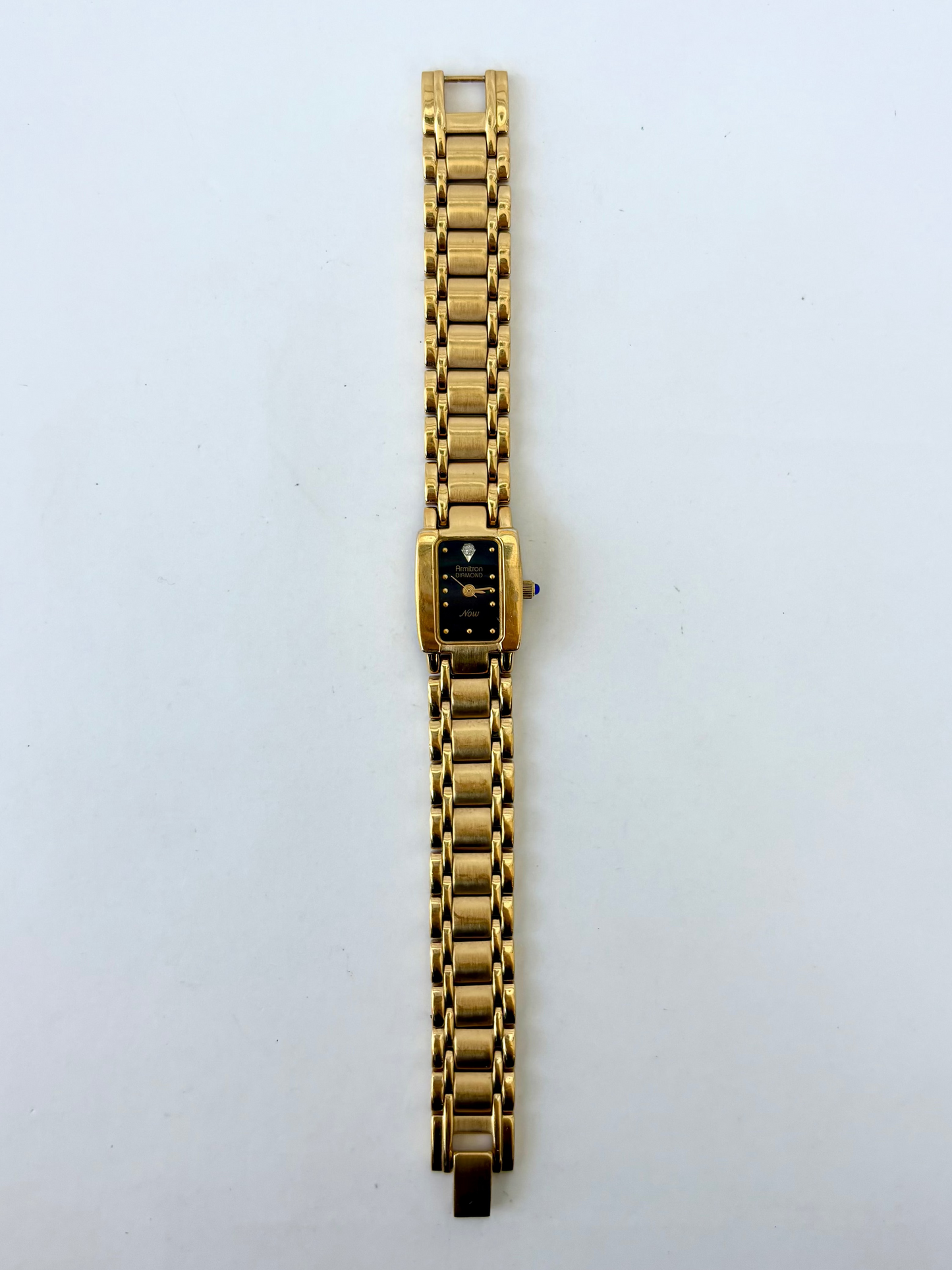 Rare Vintage Gold Toned Black Dial Rectangle Womens Watch
