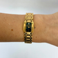 Rare Vintage Gold Toned Black Dial Rectangle Womens Watch
