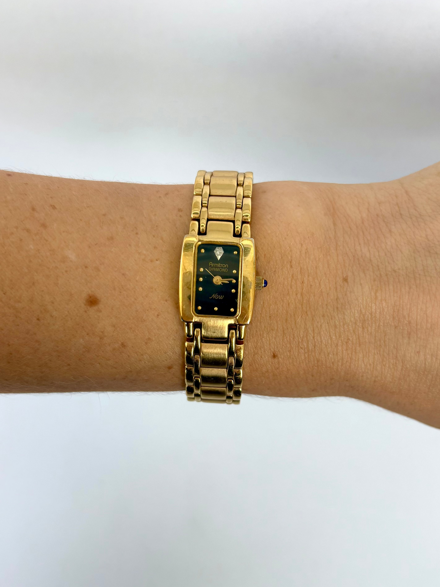 Rare Vintage Gold Toned Black Dial Rectangle Womens Watch