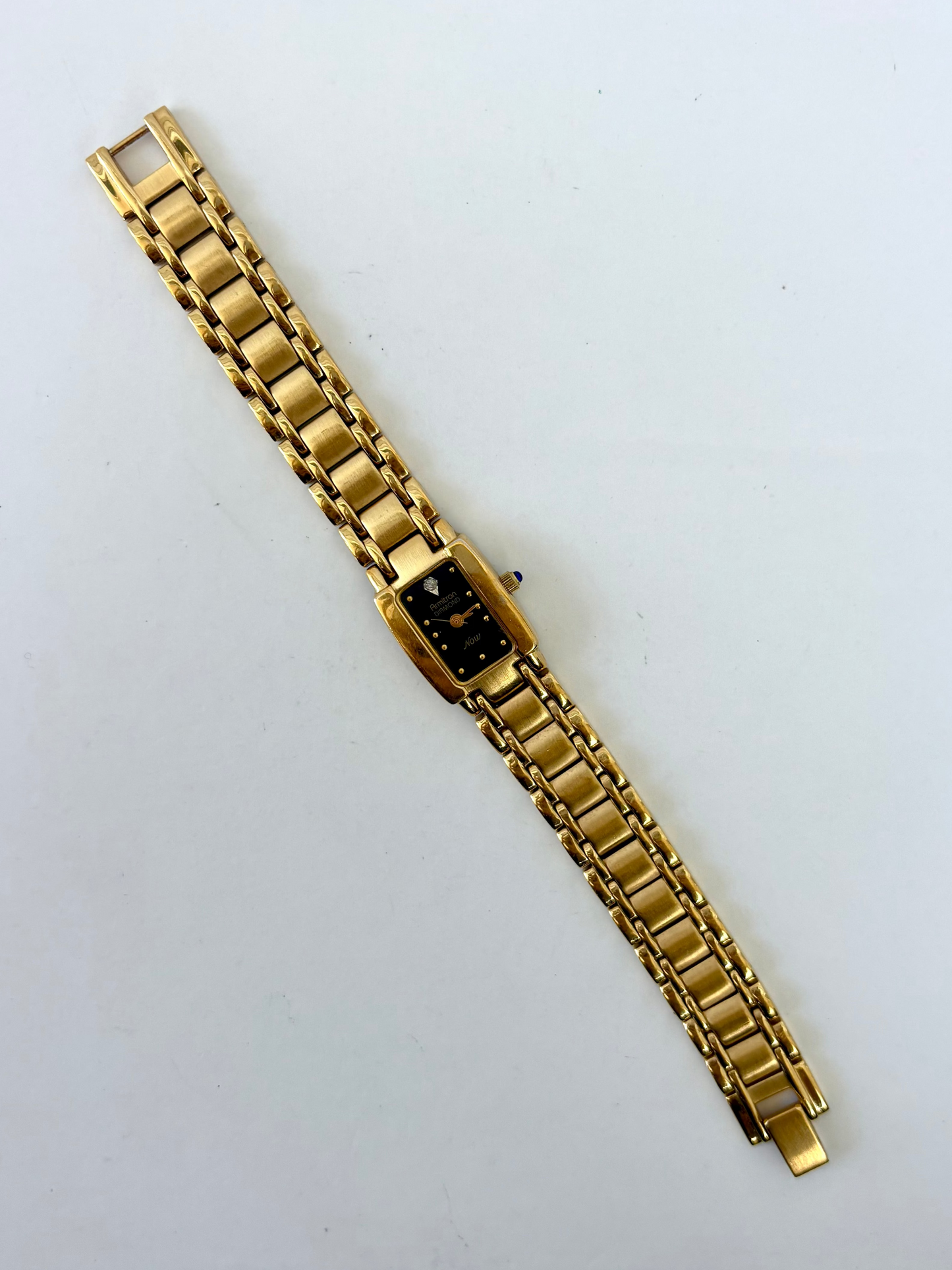 Rare Vintage Gold Toned Black Dial Rectangle Womens Watch