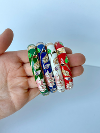 Cloisonne Bracelet Flowers Gold Bangle