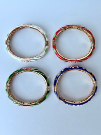 Cloisonne Bracelet Flowers Gold Bangle