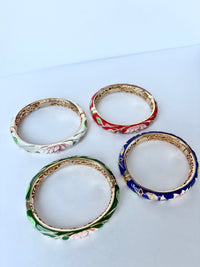 Cloisonne Bracelet Flowers Gold Bangle