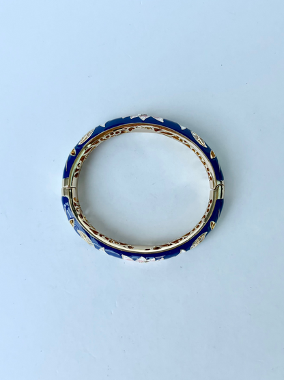 Cloisonne Bracelet Flowers Gold Bangle