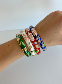 Cloisonne Bracelet Flowers Gold Bangle