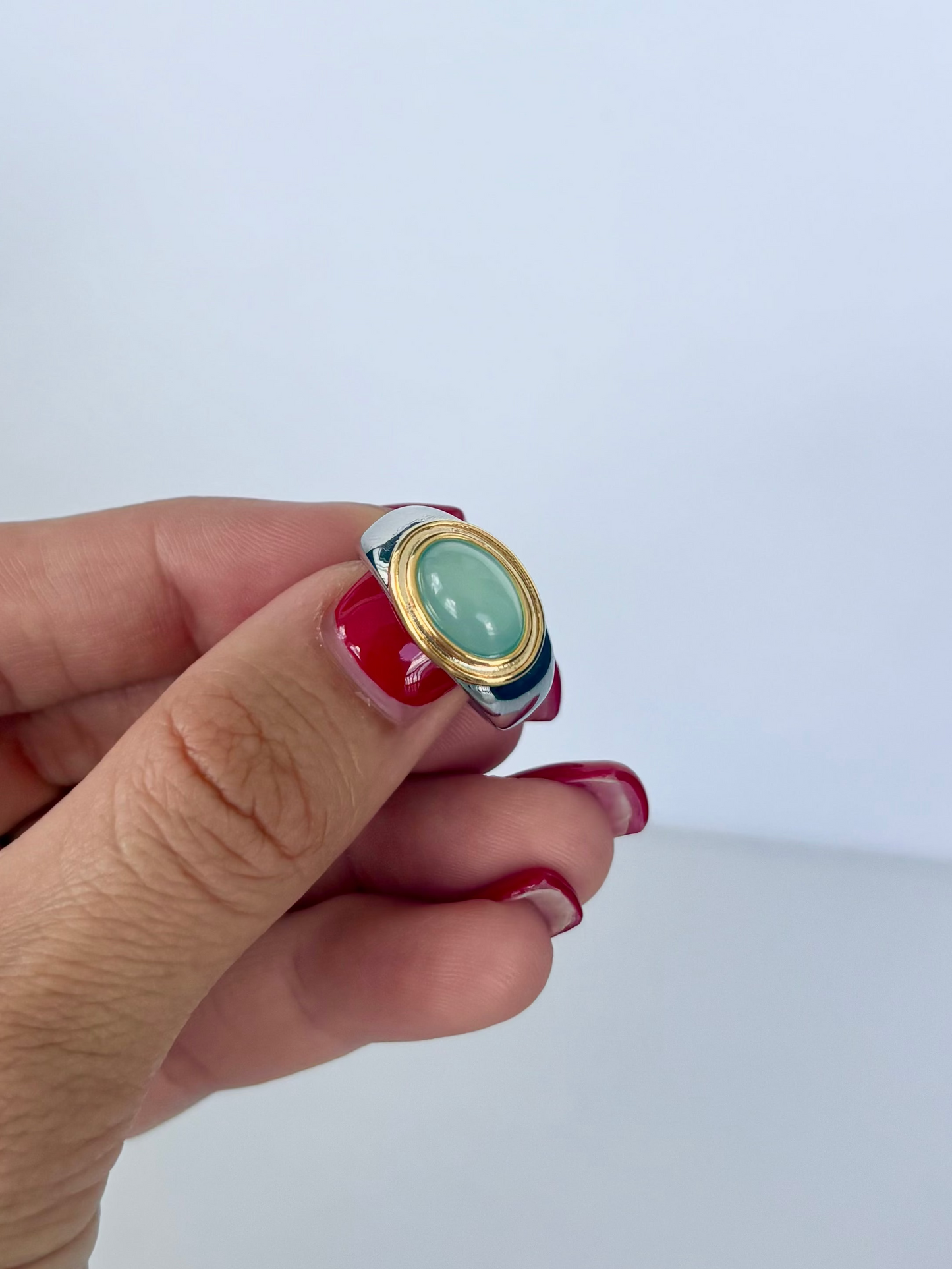 Sage Oval Two Toned Ring