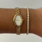 Vintage White Oval Flower Minimalist Gold Womens Watch Small Face