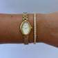 Vintage White Oval Flower Minimalist Gold Womens Watch Small Face