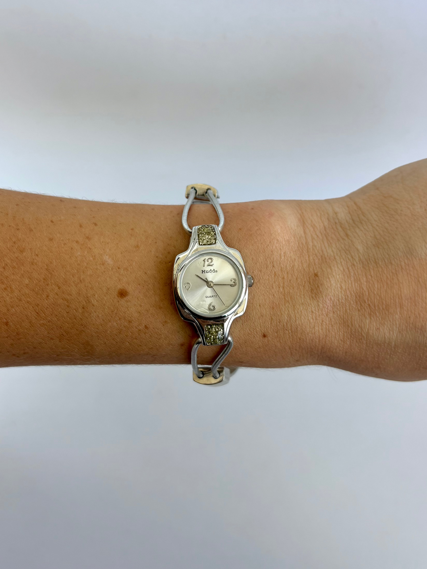 Rare Vintage Silver with Green Detail Womens Watch