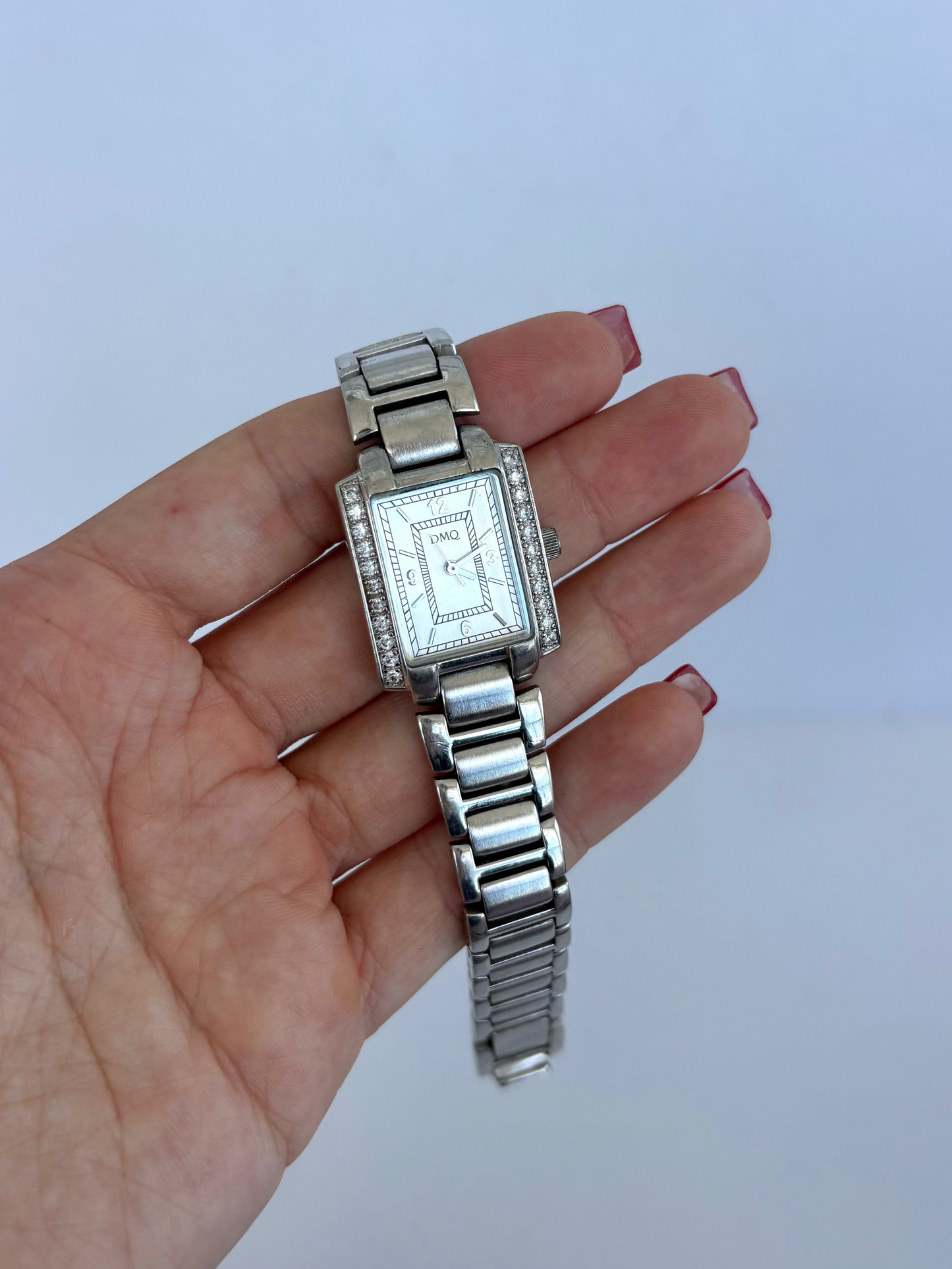 Rare Vintage Rectangle Face Silver Womens Watch