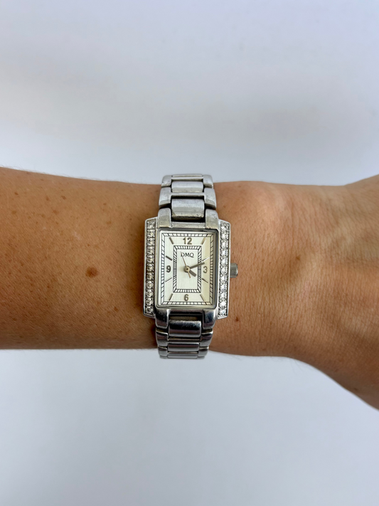 Rare Vintage Rectangle Face Silver Womens Watch