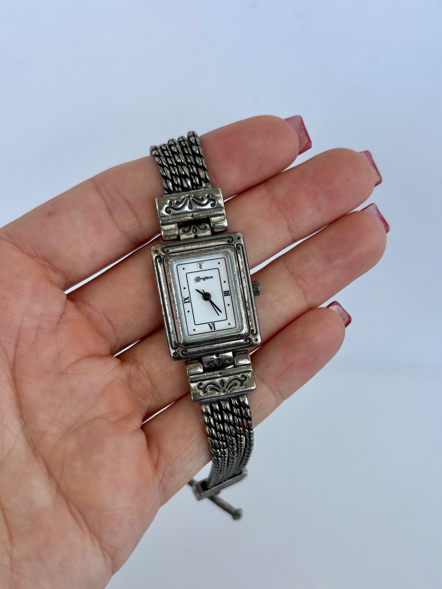 Rare Vintage Rectangle Face Brighton Silver Womens Watch