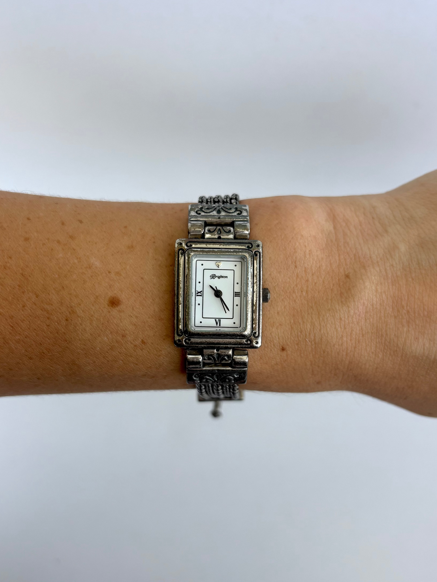 Rare Vintage Rectangle Face Brighton Silver Womens Watch