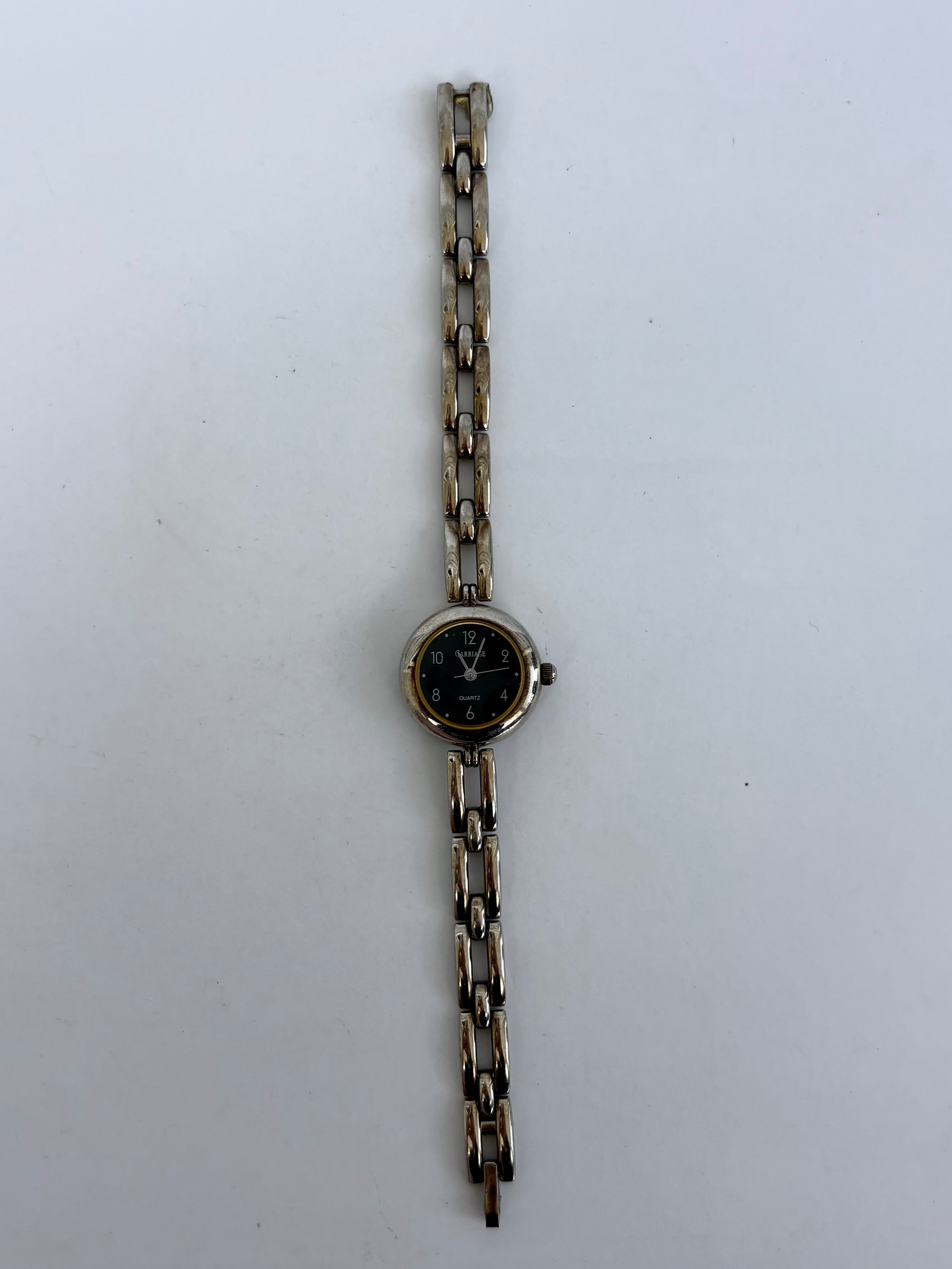 Rare Vintage Carriage Silver Round Black Dial Watch