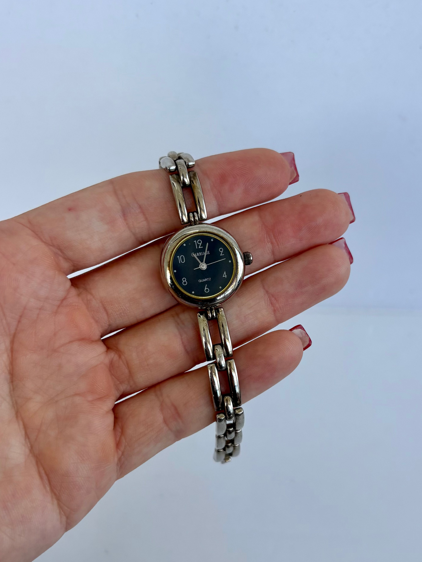 Rare Vintage Carriage Silver Round Black Dial Watch