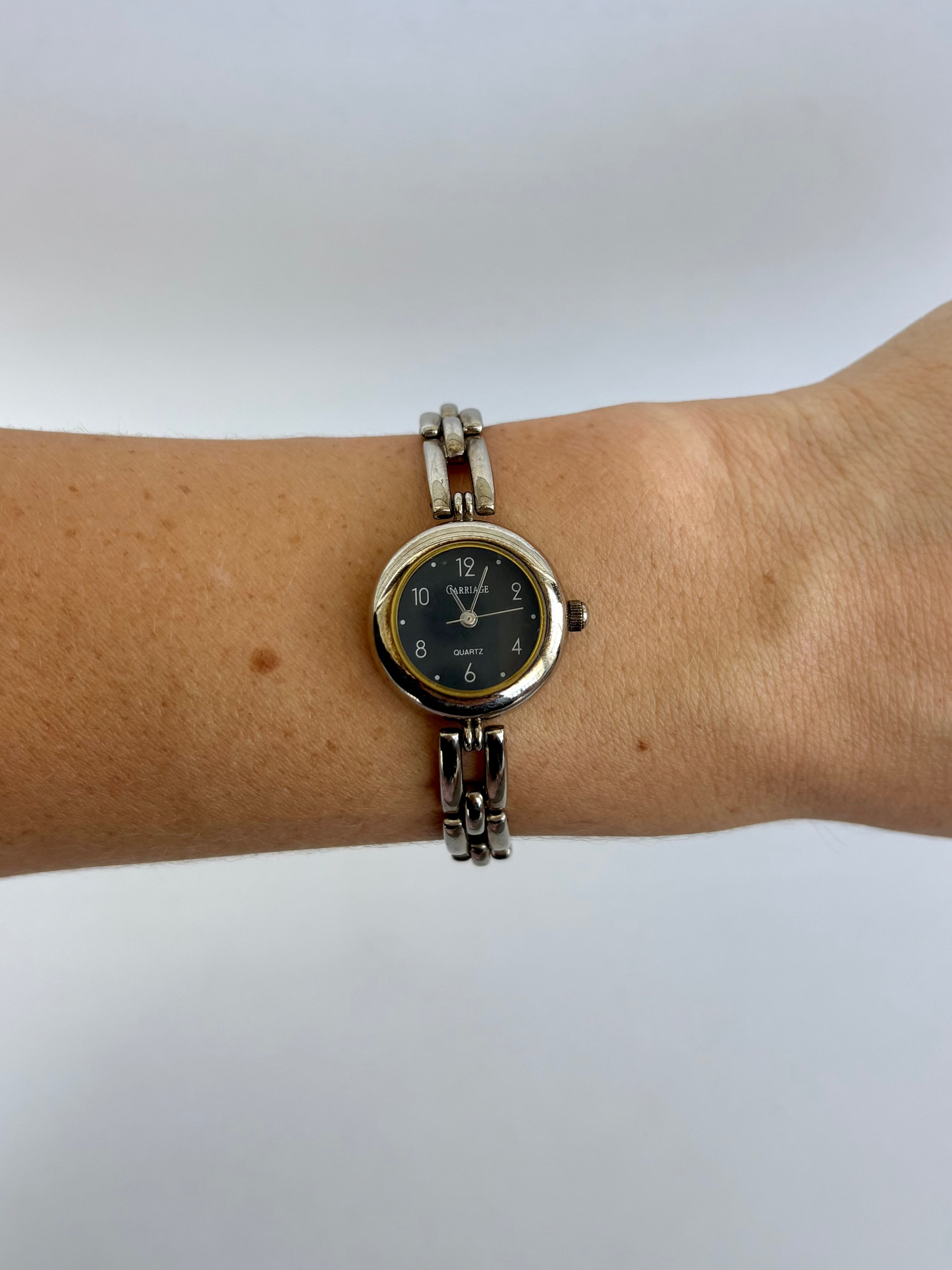 Rare Vintage Carriage Silver Round Black Dial Watch