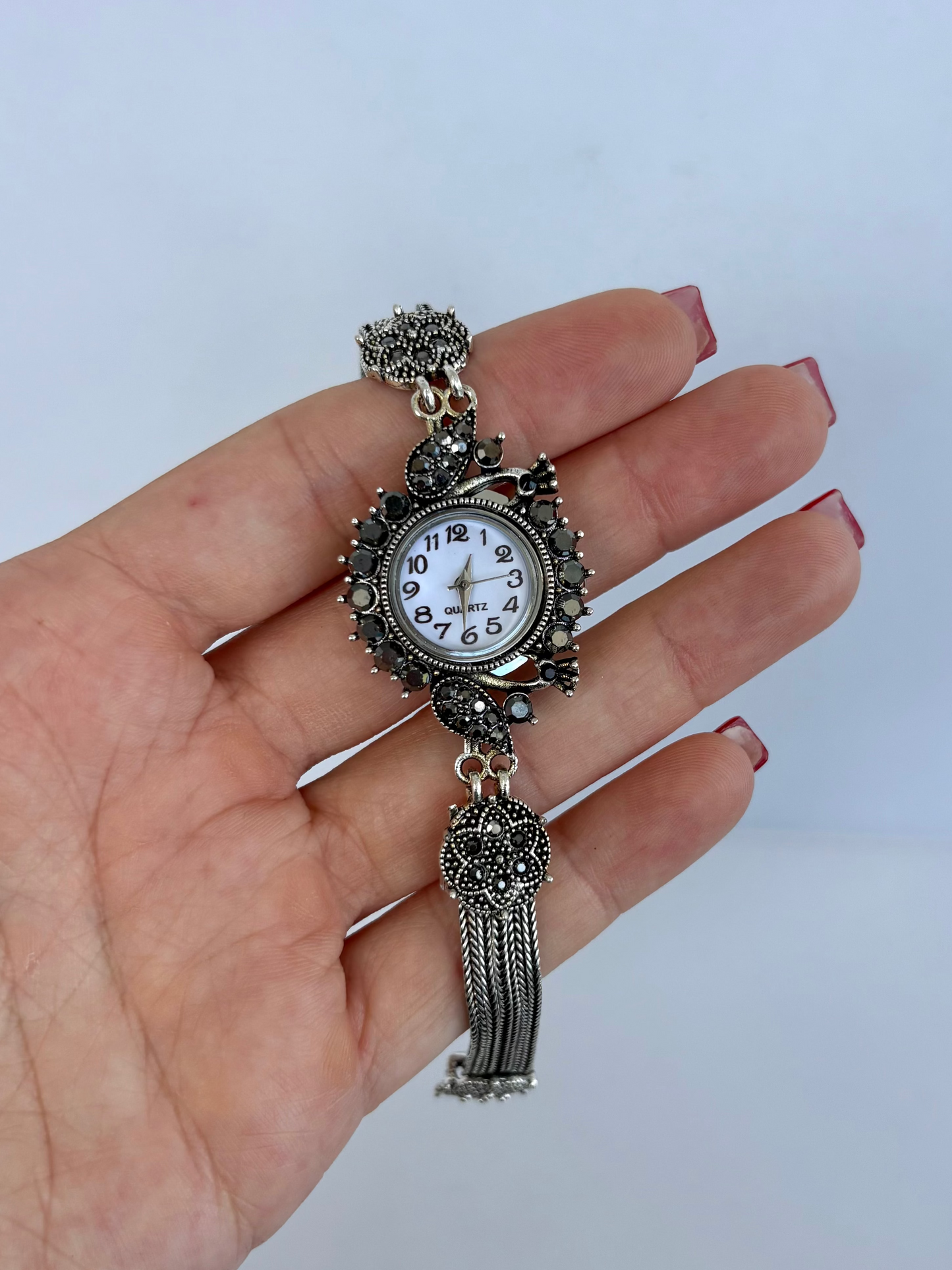 Rare Vintage Black Details Silver Womens Watch