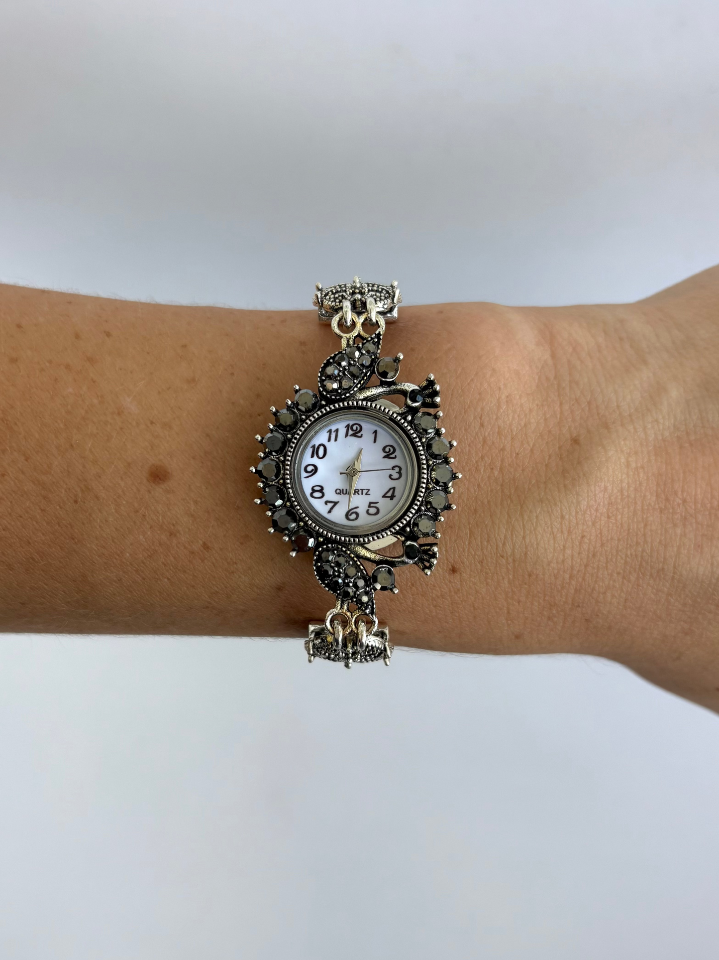 Rare Vintage Black Details Silver Womens Watch