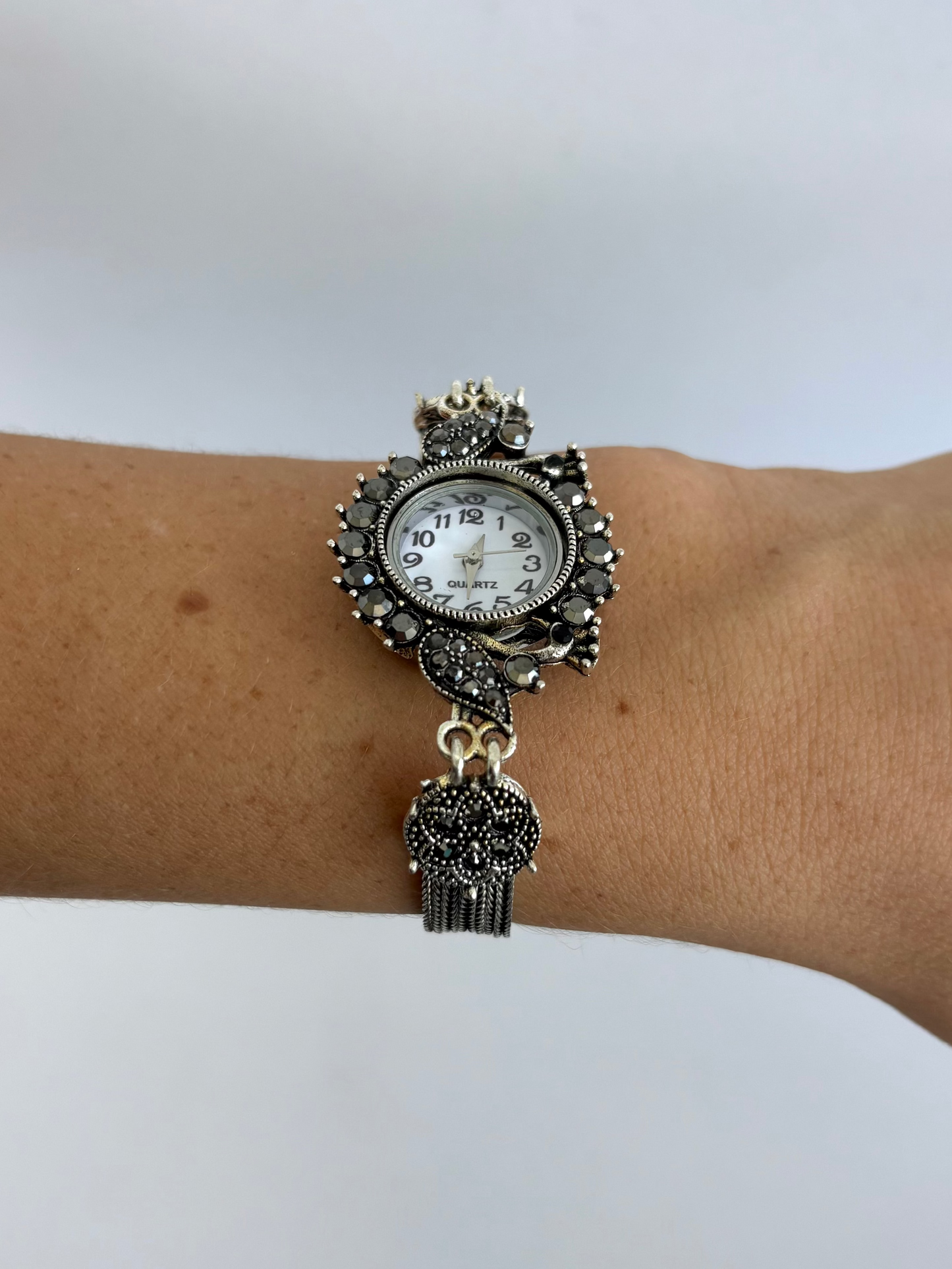 Rare Vintage Black Details Silver Womens Watch