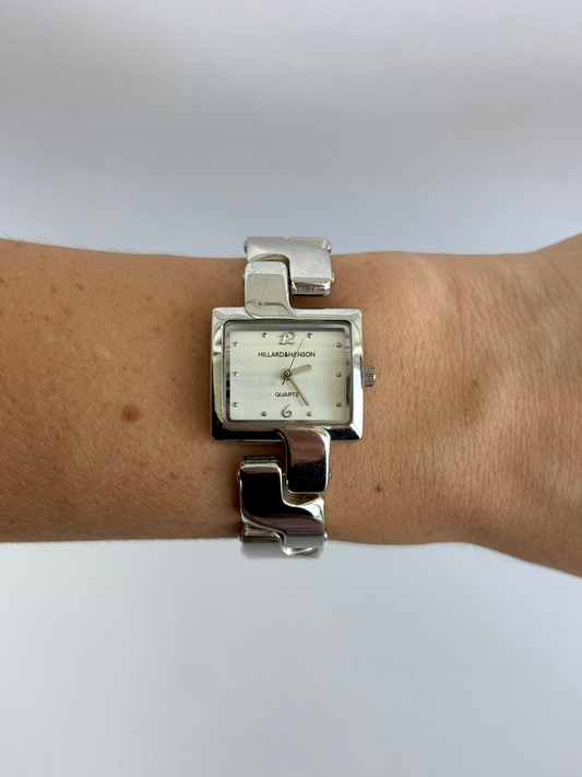 Rare Vintage Chunky Rectangle Silver Womens Watch