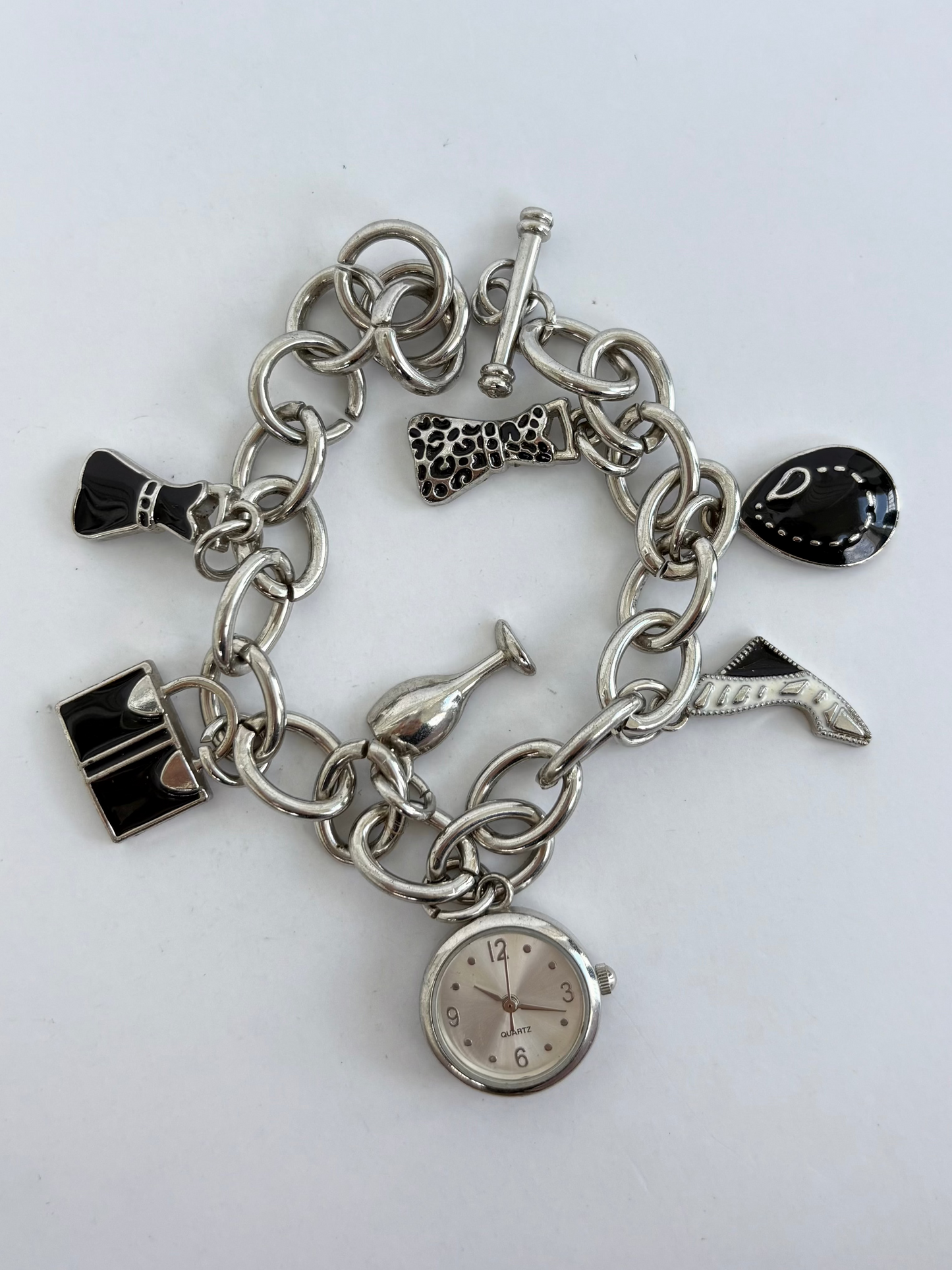 Rare Vintage Chunky Charm Silver Bracelet Watch