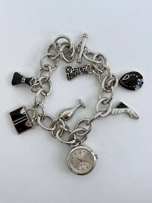 Rare Vintage Chunky Charm Silver Bracelet Watch
