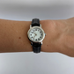 Rare Vintage Black Leather Silver Womens Watch