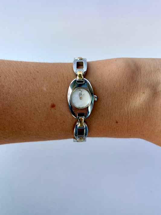 Rare Vintage Circle Gold & Silver Two Toned Dainty Womens Watch