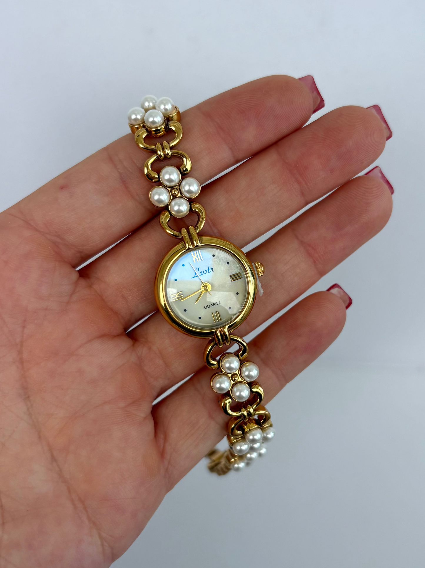 Vintage Inspired Pearl Detail Gold Womens Watch