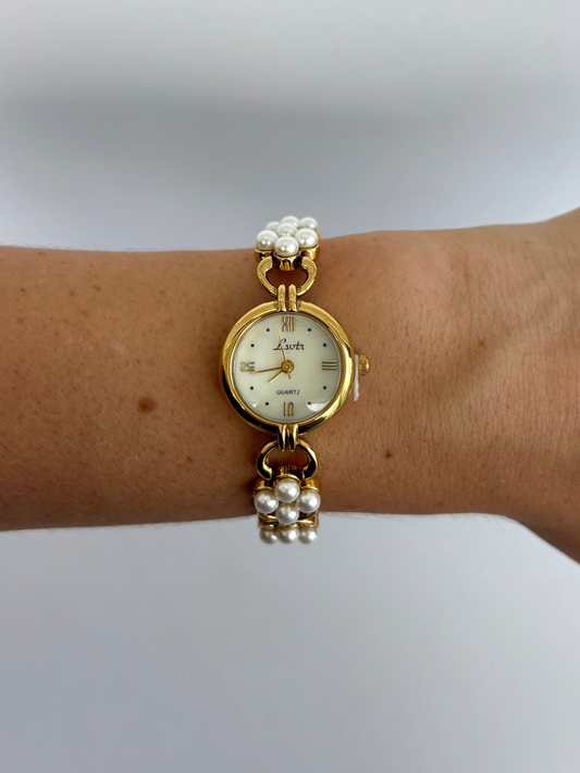 Vintage Inspired Pearl Detail Gold Womens Watch