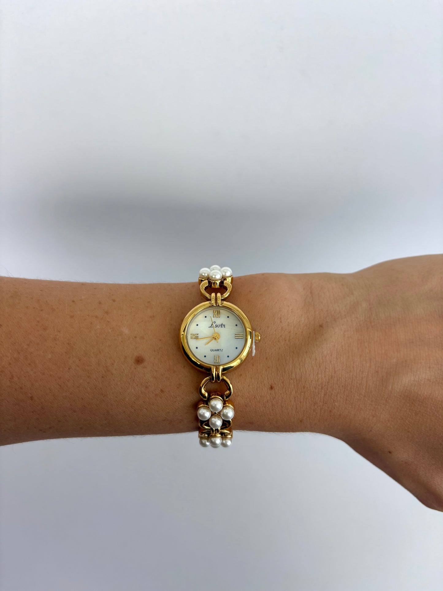 Vintage Inspired Pearl Detail Gold Womens Watch