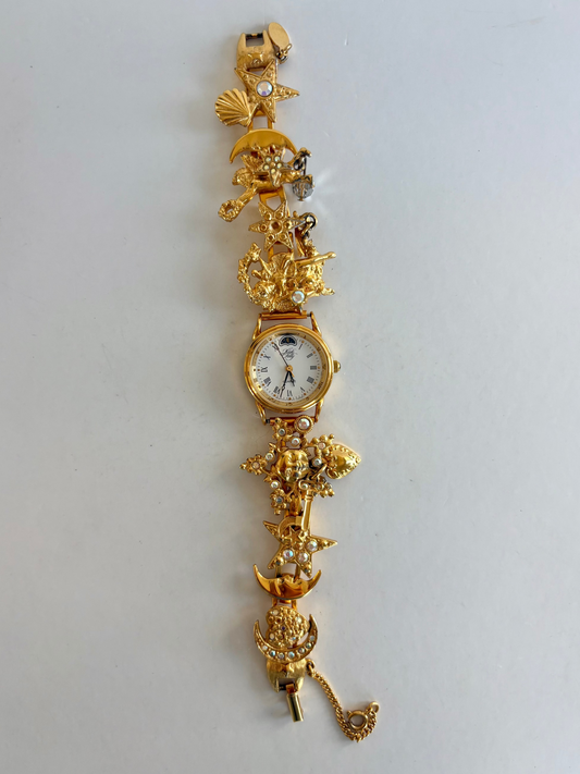 Rare Vintage Kirks Folly Gold Toned Star Charm Womens Watch