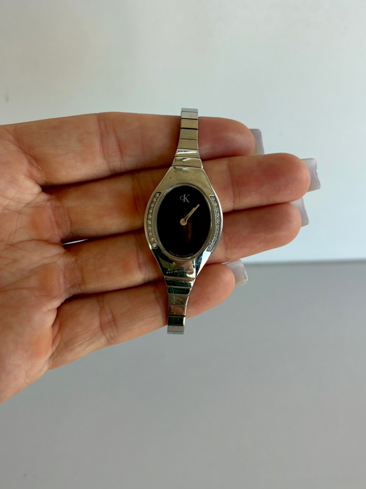 Rare Vintage Silver Toned Oval CK Womens Watch
