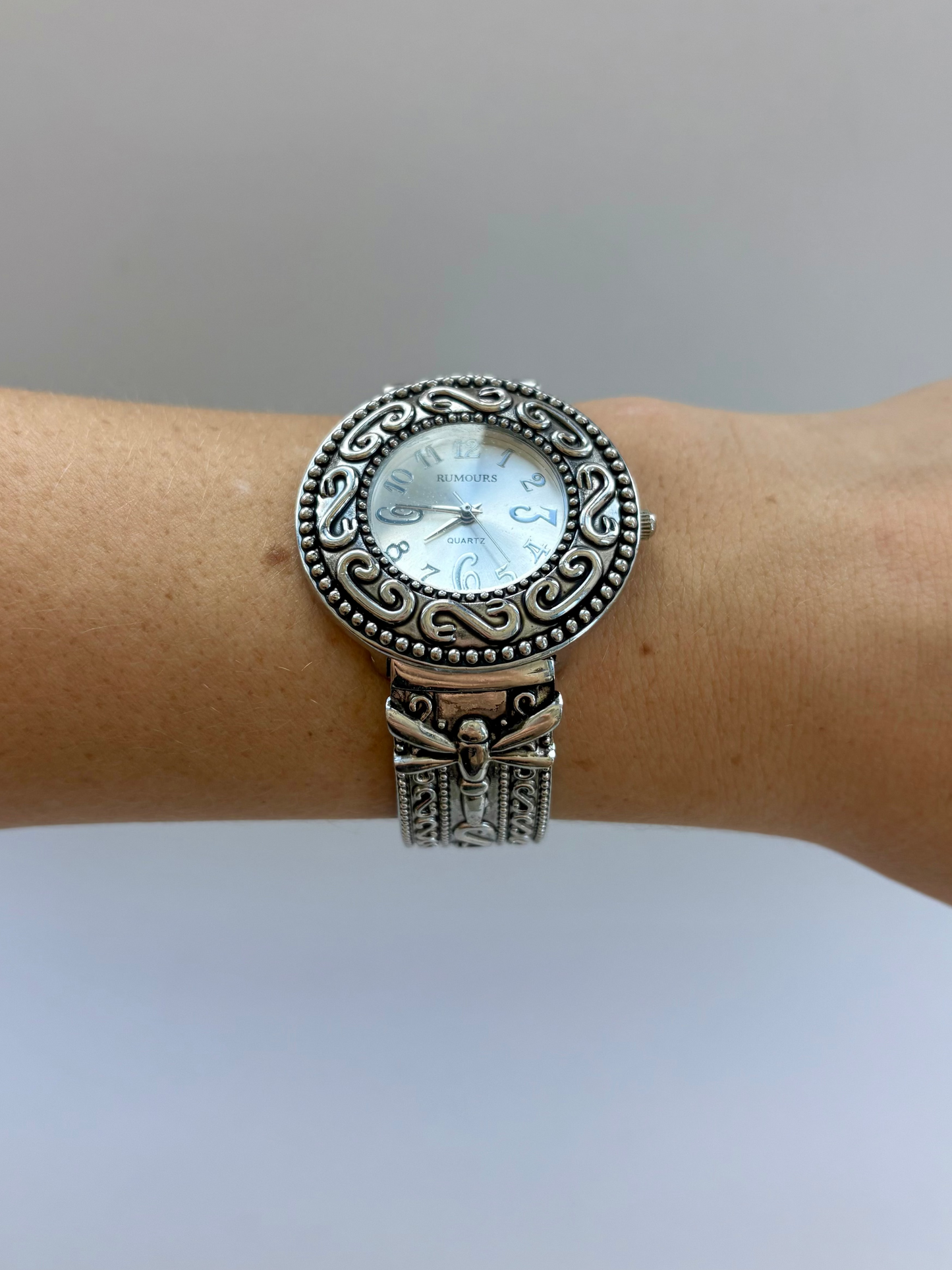 Rare Vintage Black and Silver Round Face Womens Watch