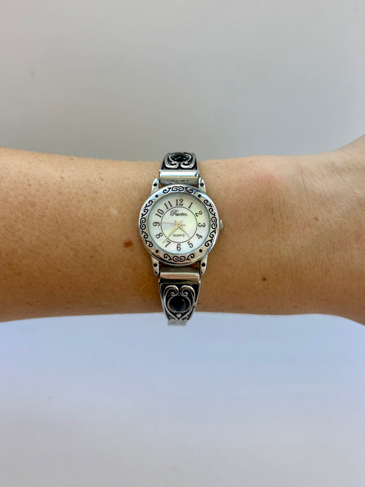 Rare Vintage Black and Silver Womens Watch