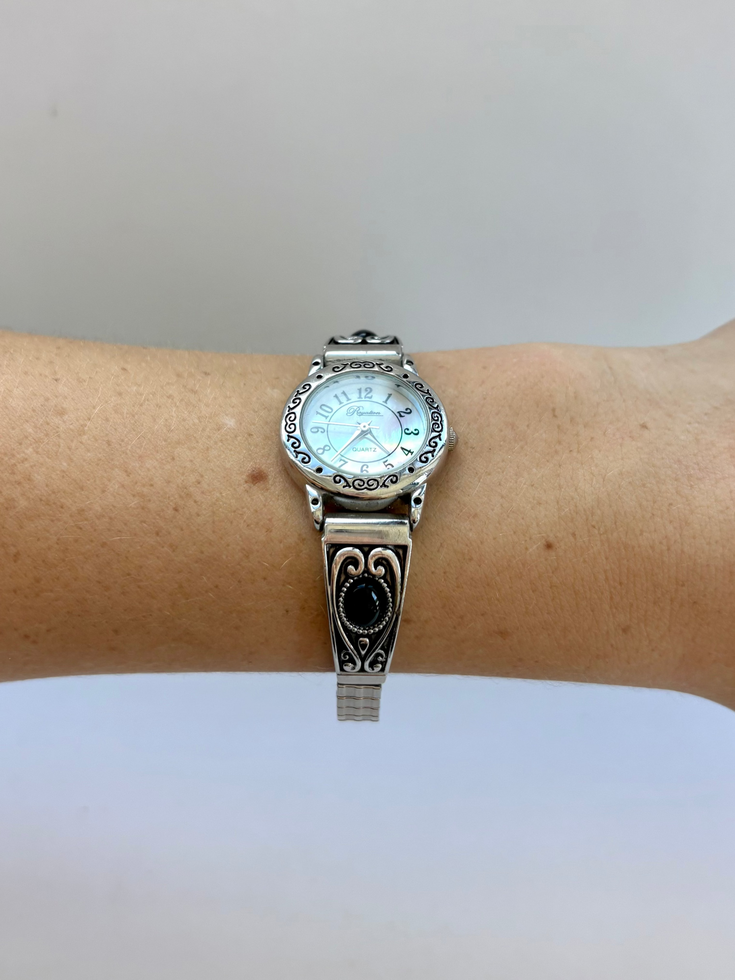 Rare Vintage Black and Silver Womens Watch