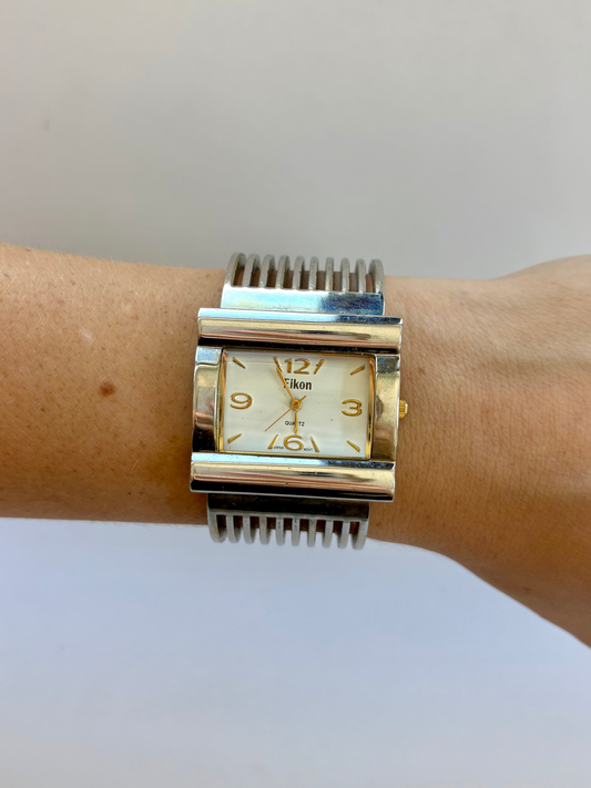 Rare Vintage Chunky Gold & Silver Two Toned Womens Watch